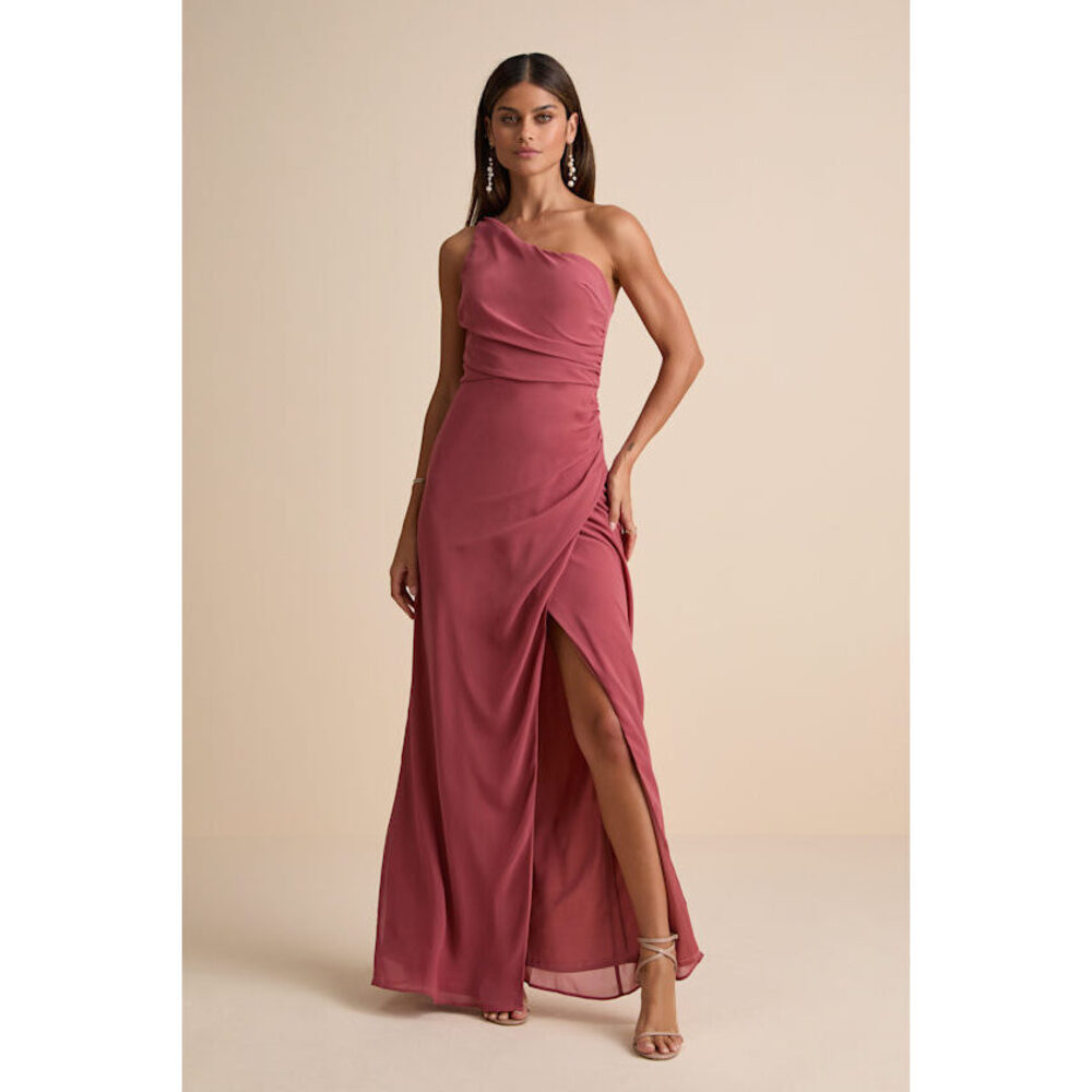 Lulus Adeline Rusty Rose One-shoulder Scarf Maxi Dress Pink - Size XL